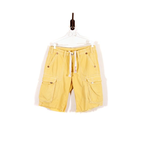True Religion Other - True Religion Mens Issac Cargo Bright Yellow Shorts Cut Off Drawstring Cotton 33